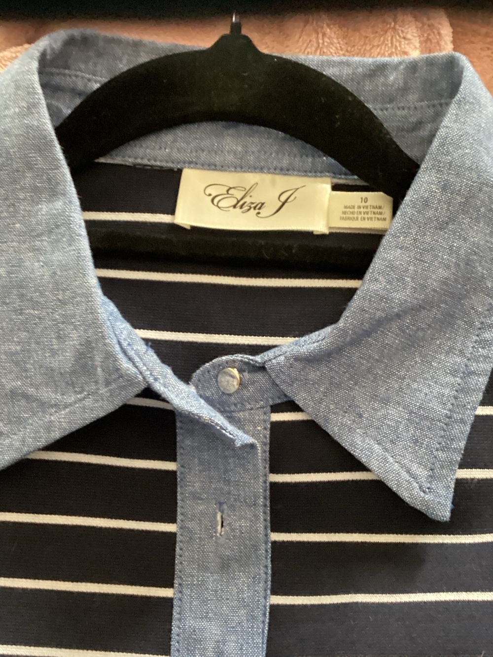 Eliza J Navy Stripe Polo Mini with Light Blue Collar - Picture 3 of 6